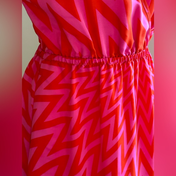 Amanda Uprichard Orange & Red Geometric V Neck Mini Dress 100% Silk Chev… - Picture 5 of 13